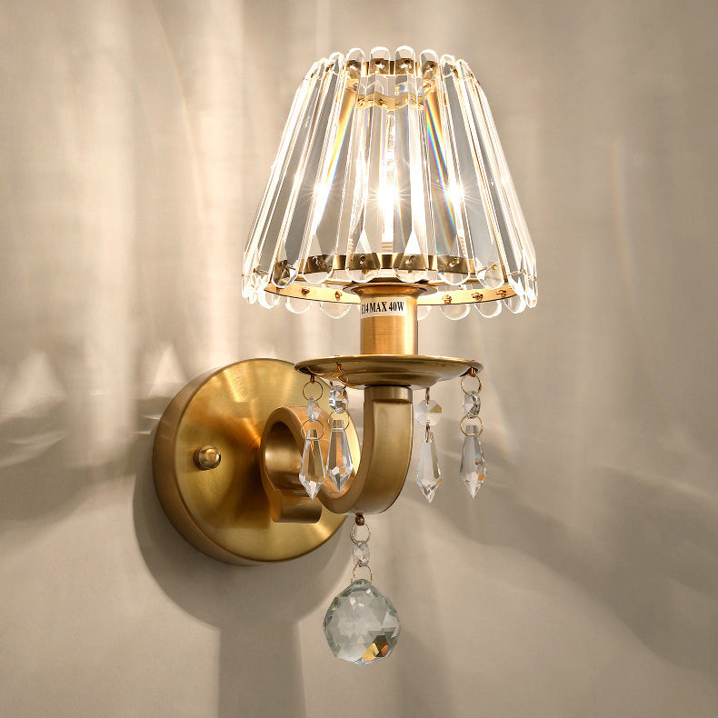Golden Finish Frame Crystal Shade 1-Light Wall Sconce Lamp
