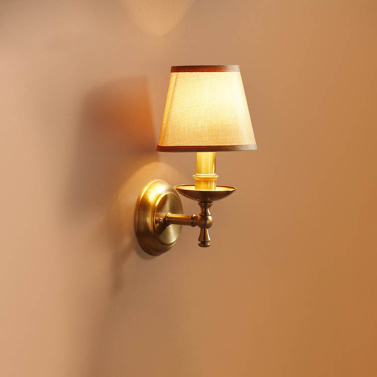 Trapezoidal Copper Fabric 1-Light Wall Sconce Lamp