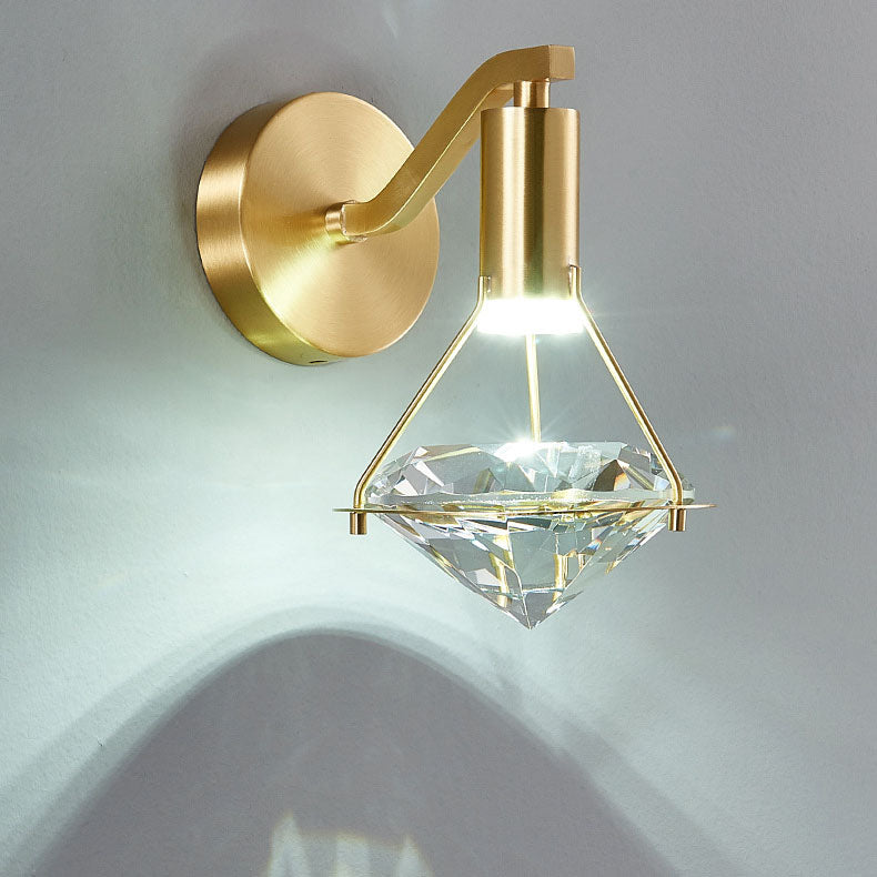 Mid-Century Diamond Brass Crystal LED Wall Sconce Lamp