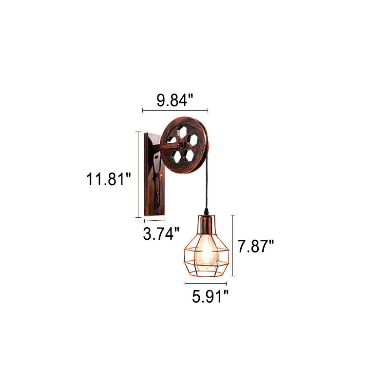 Vintage Iron Pulley Cage 1-Light Wall Sconce Lamp