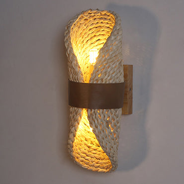 Japanese Leather Wrapping Round 1-Light Wall Sconce Lamp