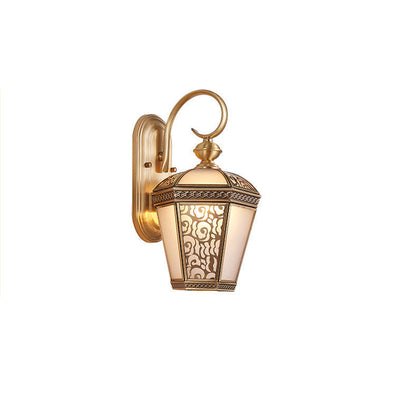 Brass Glass Hexagonal Lantern 1-Light Wall Sconce Lamp