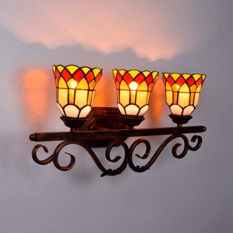 Tiffany Glass Mirror Front Light 3-Light Wall Sconce Lamp