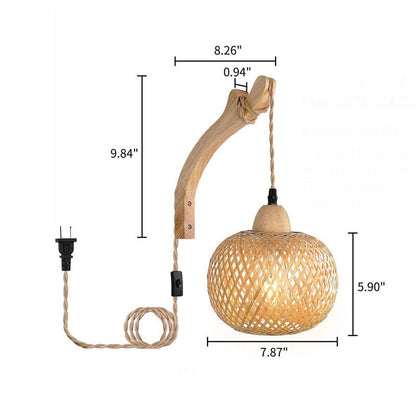 Japanese Round Head Rattan Weaving 1-Light Wall Sconce Lamp