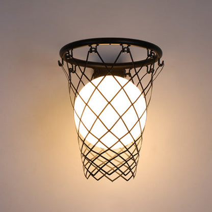 Deco Iron Glass Basketball Hoop 1-Light Wall Sconce Lamp