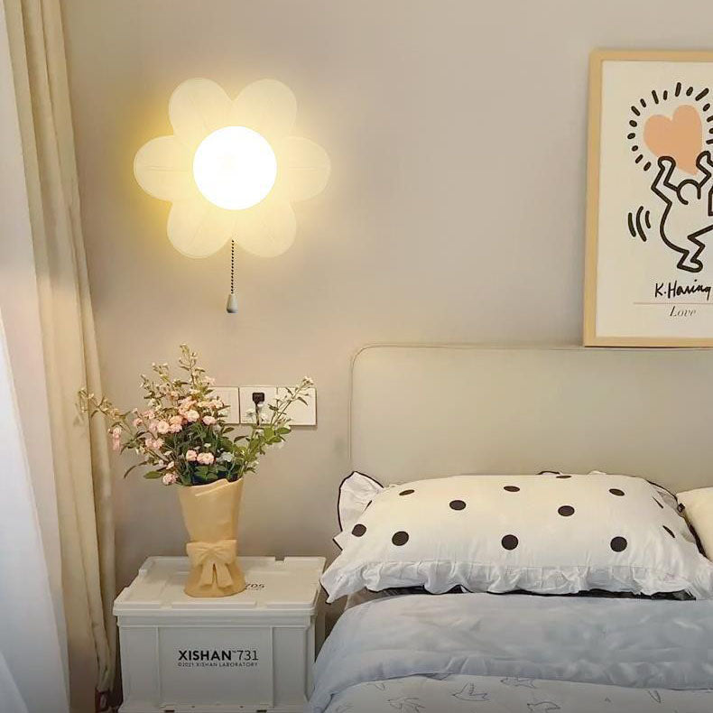 Modern Minimalist Cream Flower Resin LED Wall Sconce Lamp
