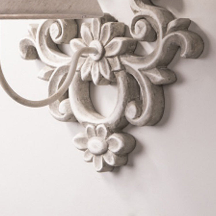 Carved Cylinder Solid Wood Fabric 1-Light Wall Sconce Lamp