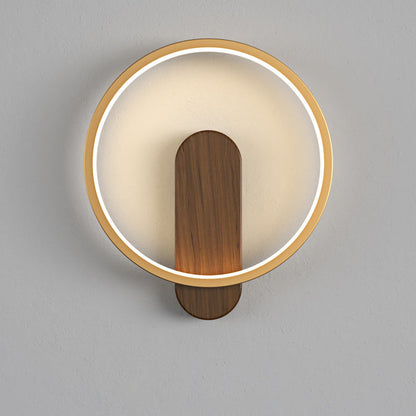 Minimalist Round Oval Wood Grain Iron LED Wall Sconce Lamp