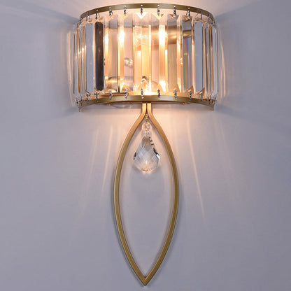 Half Round Oval Iron Crystal 2-Light Wall Sconce Lamp