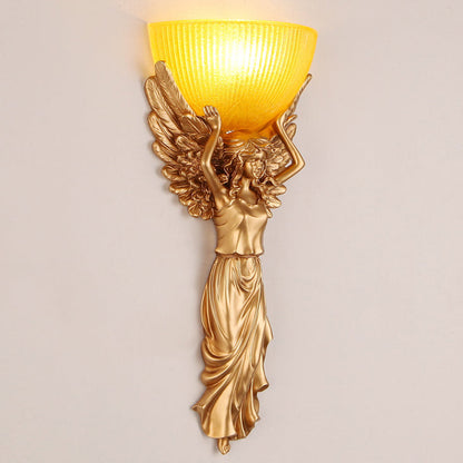 European Resin Glass Angel Statue 1-Light Wall Sconce Lamp