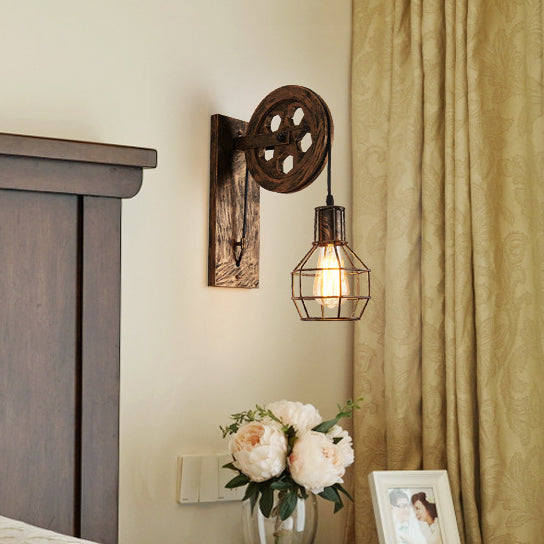 Traditional Linear Round Iron 1-Light Wall Sconce Lamp