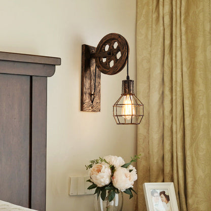 Traditional Linear Round Iron 1-Light Wall Sconce Lamp