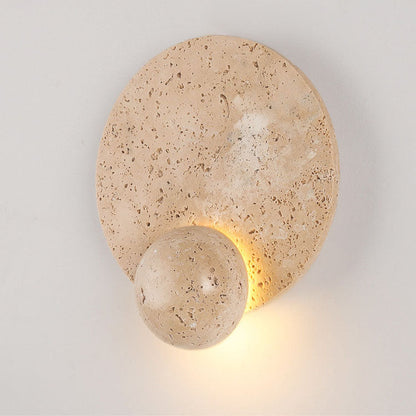 Japanese Round Yellow Travertine LED Wall Sconce Lamp