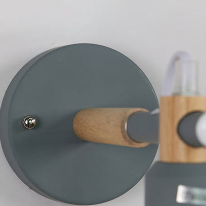 Macaron Iron Trumpet Shaped Wood 1-Light Wall Sconce Lamp