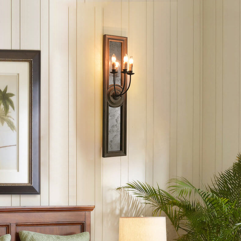 Wooden Long Frame Candelabra 3-Light Wall Sconce Lamp