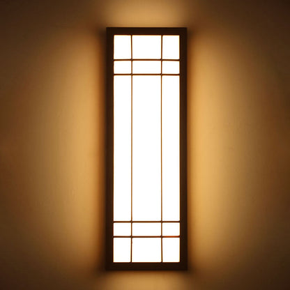 Traditional Japanese Rectangle Solid Wood Acrylic LED Wall Sconce Lamp For Bedroom