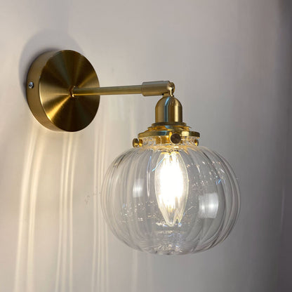 Japanese Round Ball Glass Brass 1-Light Wall Sconce Lamp