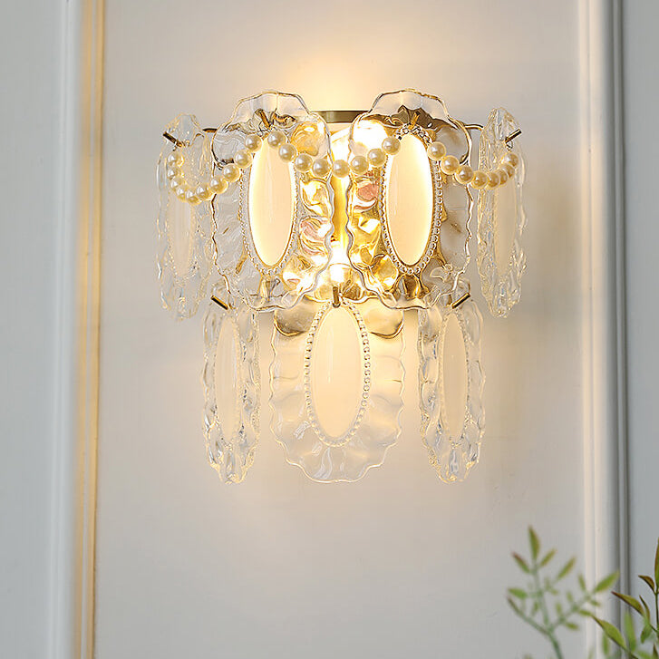 Gold Pearl Water Grain Glass Sheet 2-Light Wall Sconce Lamp