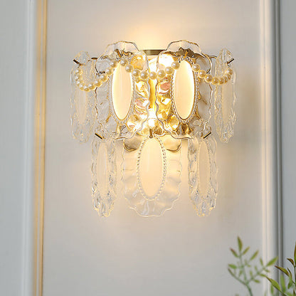 Gold Pearl Water Grain Glass Sheet 2-Light Wall Sconce Lamp