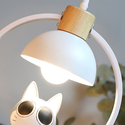 Wood Iron Resin Round Cartoon Cat 1-Light Wall Sconce Lamp