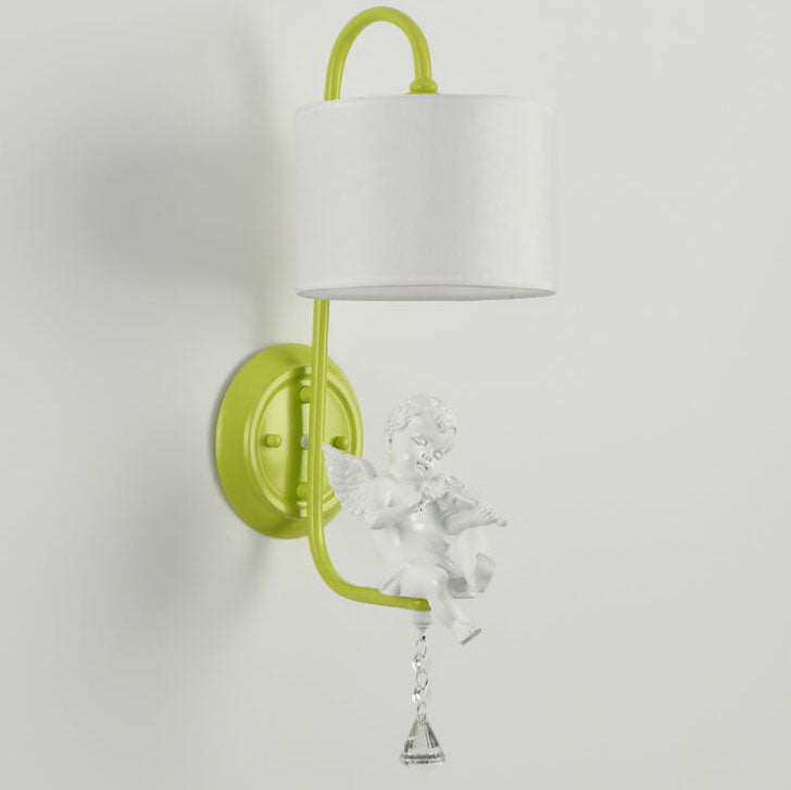 Angel Resin Round Fabric 1-Light Wall Sconce Lamp