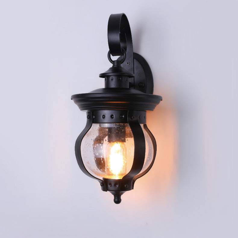 Iron Glass Gourd Shape 1-Light Waterproof Wall Sconce Lamp