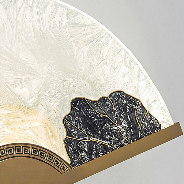 Chinese Glass Folding Fan Shaped Brass LED Wall Sconce Lamp