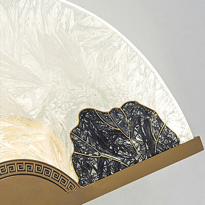 Chinese Glass Folding Fan Shaped Brass LED Wall Sconce Lamp
