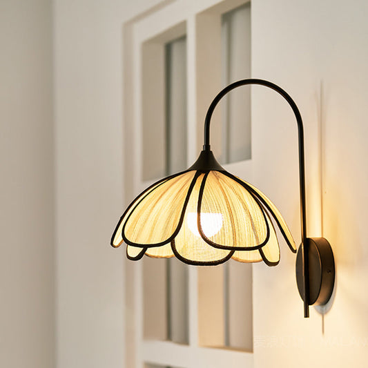Japanese Shaped Iron Plant Fiber 1-Light Wall Sconce Lamp