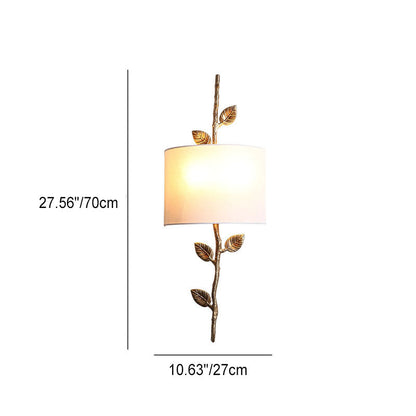 Luxury Copper Branch Leaf Fabric 2-Light Wall Sconce Lamp