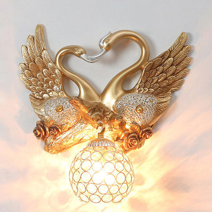 European Swan Orb Resin Iron 1-Light Wall Sconce Lamp