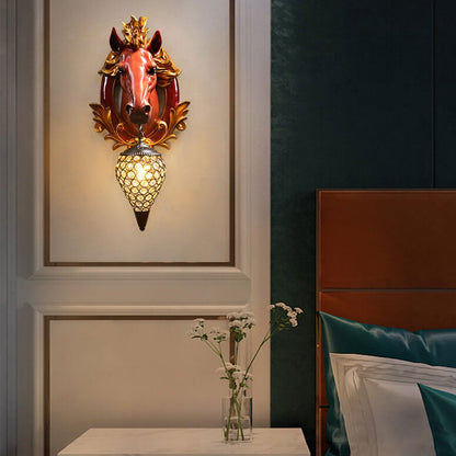 European Resin Horse Head Lantern 1-Light Wall Sconce Lamp