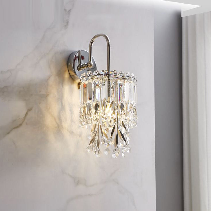Cylinder Stainless Steel Crystal 1-Light Wall Sconce Lamp