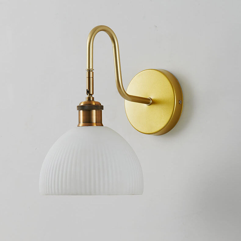 Striped Dome Shade Curved Arm 1-Light Wall Sconce Lamp
