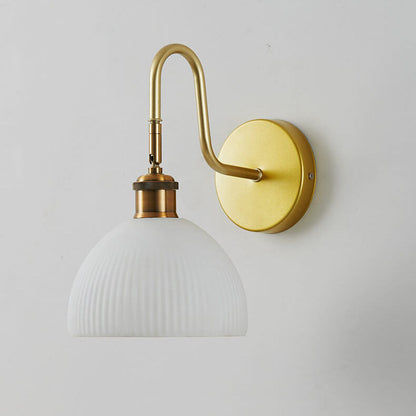Striped Dome Shade Curved Arm 1-Light Wall Sconce Lamp