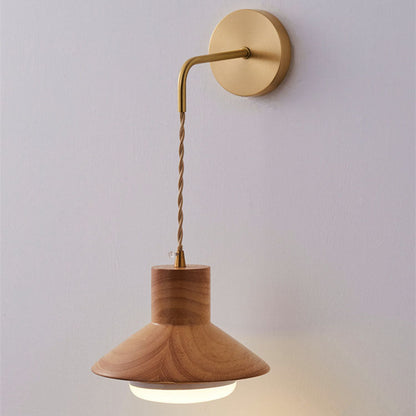 Japanese Conic Rubber Wood 1-Light Wall Sconce Lamp