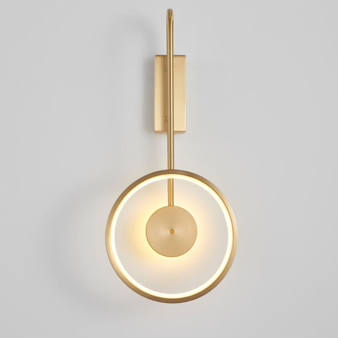 Light Full Copper Circle Curved Arm LED Wall Sconce Lamp
