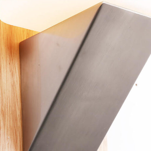 Square Glass Solid Wood Base 1-Light Wall Sconce Lamp
