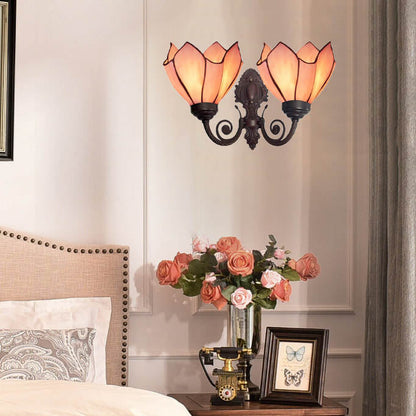 Tiffany Glass Double Head Lotus 2-Light Wall Sconce Lamp
