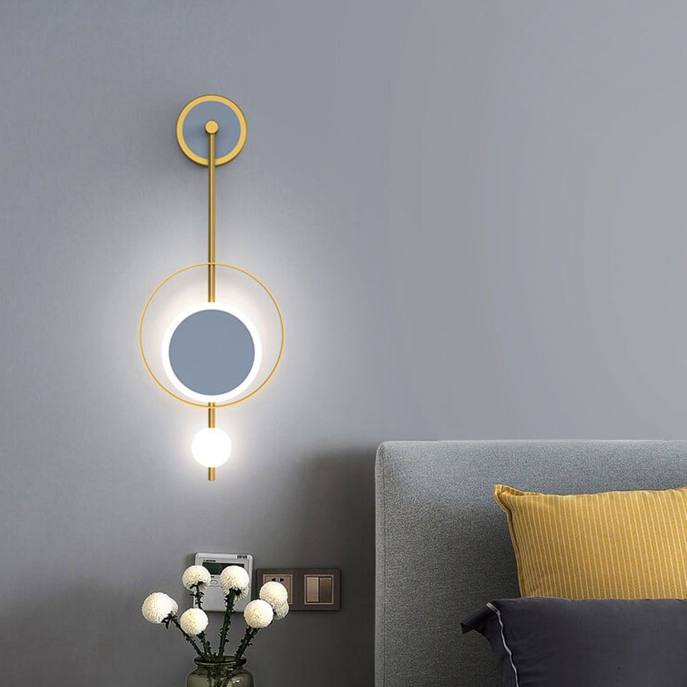 Iron Circle Straight Arm LED Light Wall Sconce Lamp