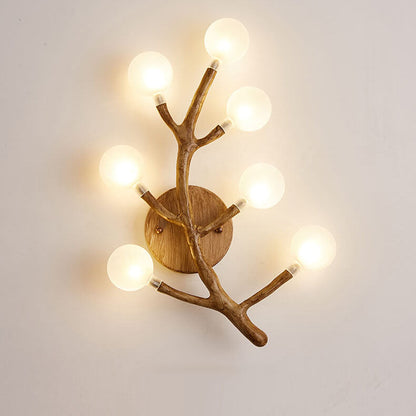 Traditional Tree Fork Resin Glass 7-Light Wall Sconce Lamp