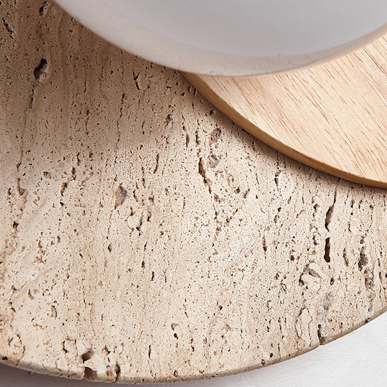 Japanese White Travertine Disc 1-Light Wall Sconce Lamp