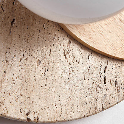 Japanese White Travertine Disc 1-Light Wall Sconce Lamp