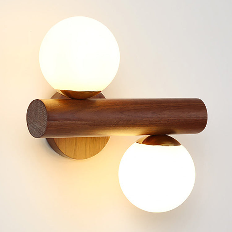Japanese Glass Cylinder Strip Ball 2-Light Wall Sconce Lamp