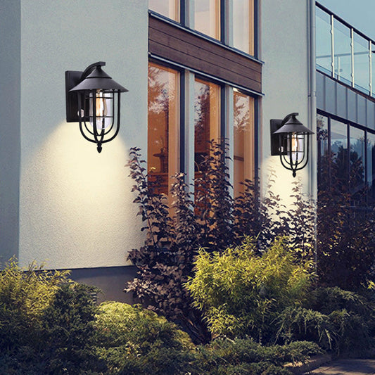 Human Sensing Iron Glass 1-Light Outdoor Wall Sconce Lamp