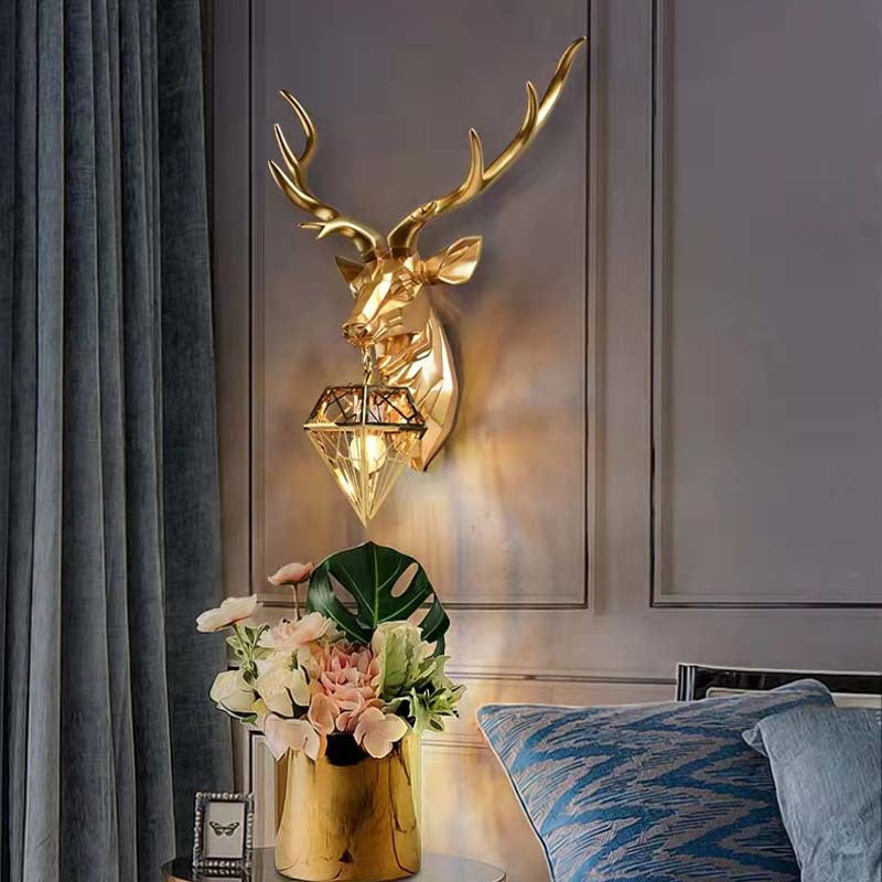 Creative Deer Head Resin 1-Light Wall Sconce Lamp