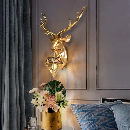 Creative Deer Head Resin 1-Light Wall Sconce Lamp