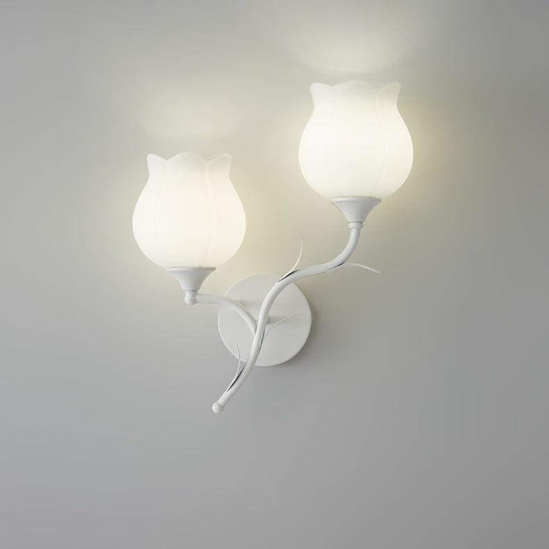Cream Flower Iron Glass 1/2 Light Wall Sconce Lamp