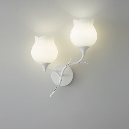 Cream Flower Iron Glass 1/2 Light Wall Sconce Lamp