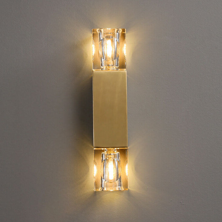 Light Glass Square Column Brass 2-Light Wall Sconce Lamp